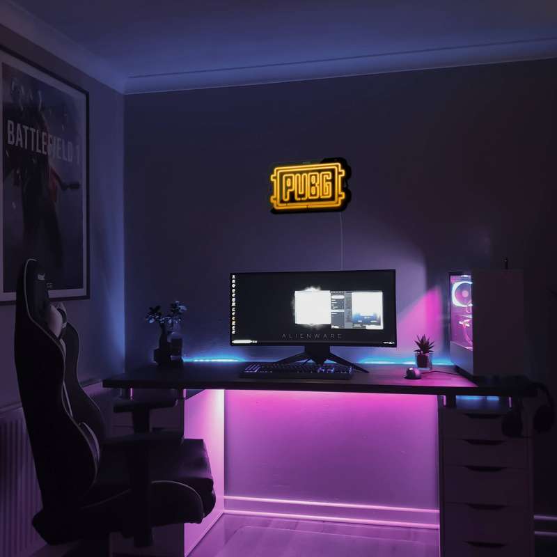 چراغ دیواری نئون دیزاین مدل Pubg-Logo-BL_YL