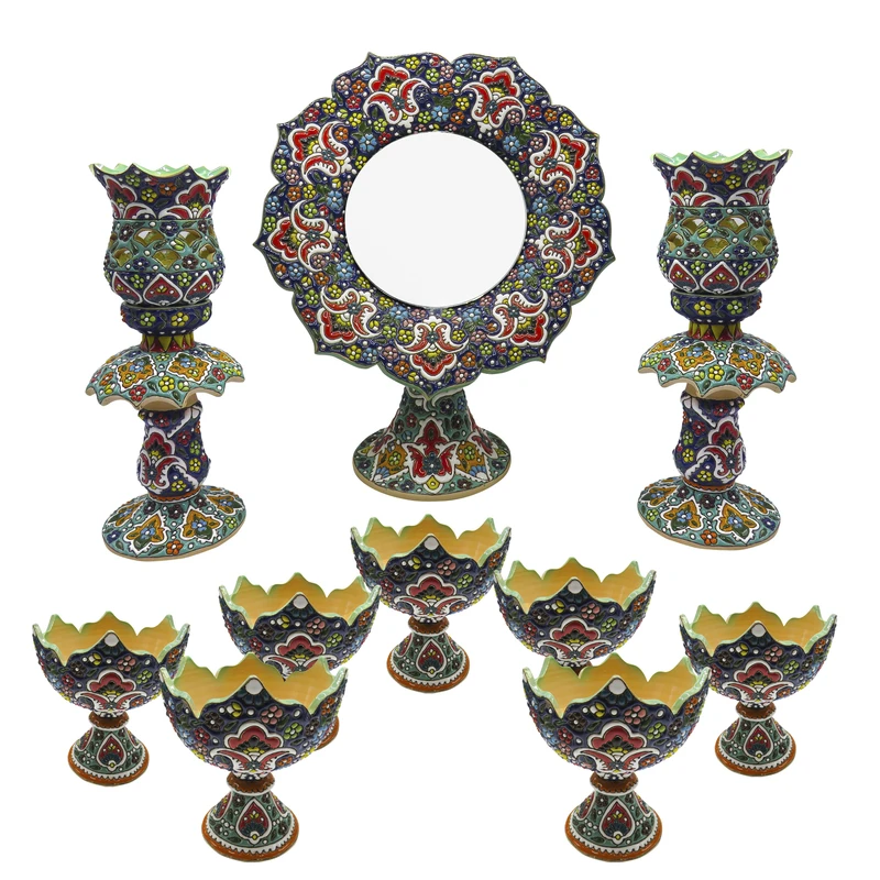 مجموعه ظروف هفت سین ده پارچه مینا کاری شده مدل  1100-Laleh