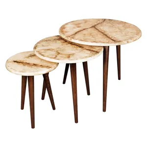 میز عسلی لوتوس مدل T-735-MARBLE بسته 3 عددی