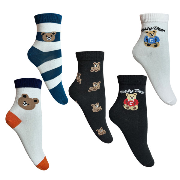 جوراب زنانه تن پوش هنگامه مدل خرسی مجموعه 5 عددی
