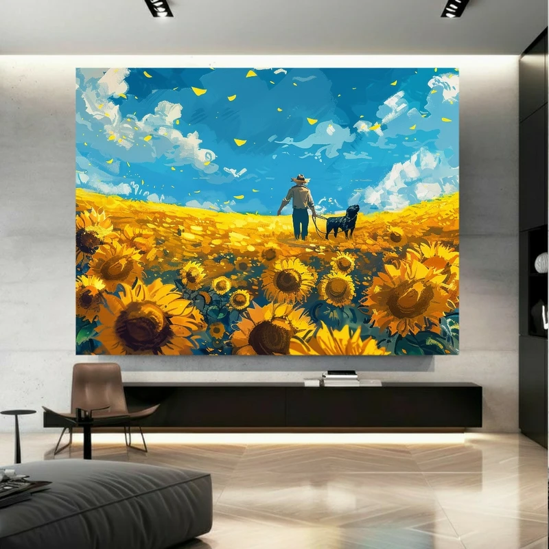 تابلو بوم طرح مخمل نقاشی طبیعت مدل مزرعه افتابگردان کد FP106195