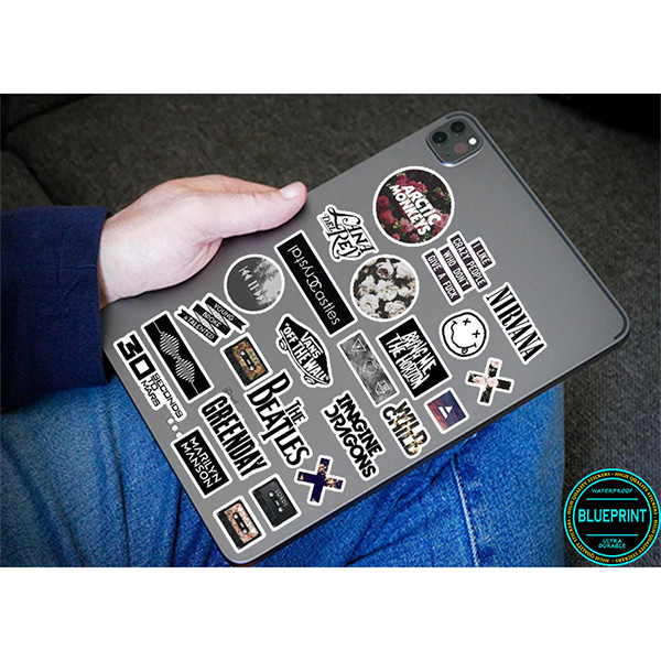 استیکر لپ تاپ بلوپرینت طرح راک مدل Rock Bands کد BLP1002 مجموعه 25 عددی