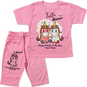 ست تی شرت و شلوارک دخترانه طرح یونیکورن مدل A32 کد 0250