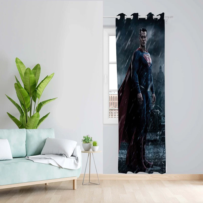 پرده طرح سوپر من مدل مخمل پانچی کد 5384L z سایز 140x200 سانتی متر