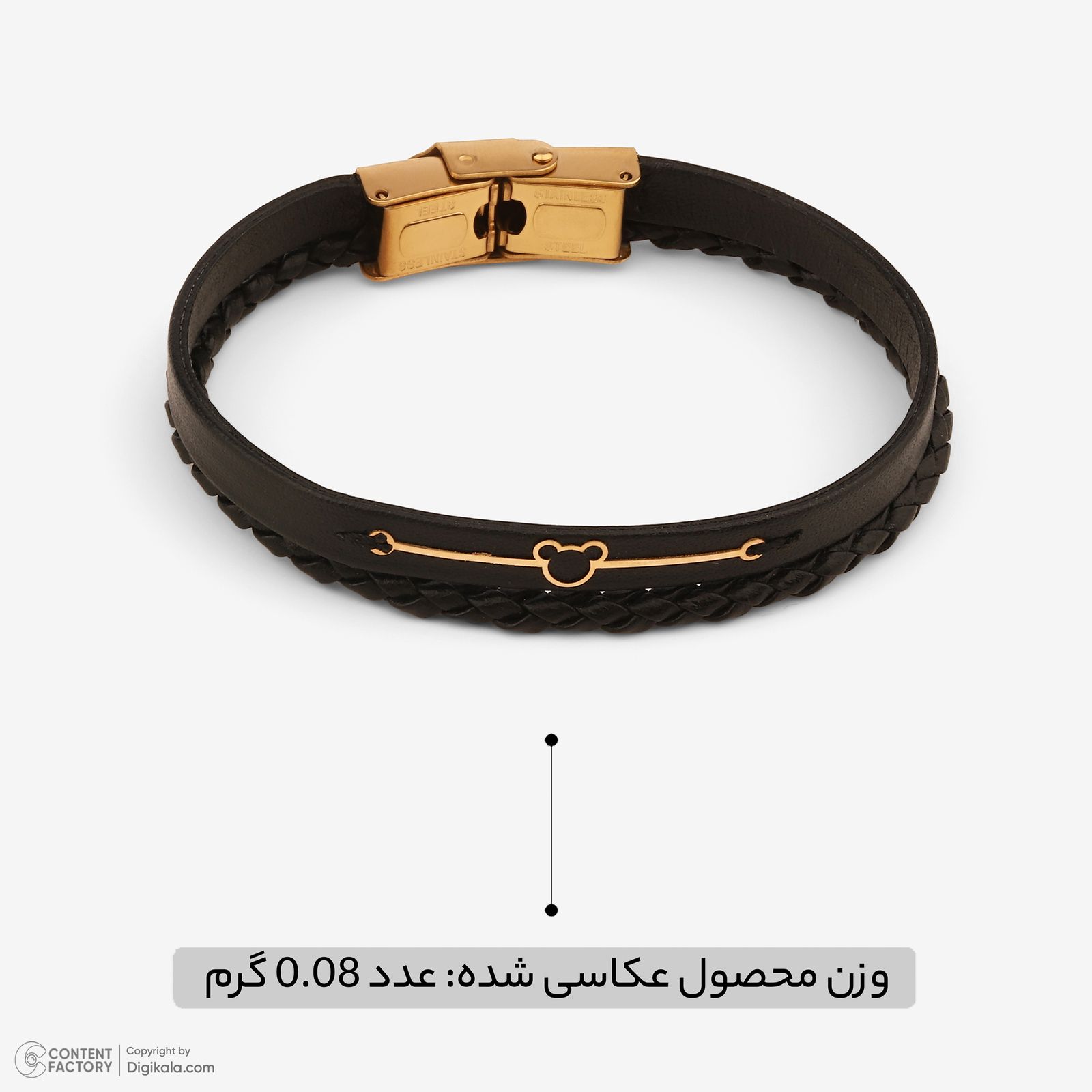 دستبند طلا 18 عیار زنانه با بند چرمی وی گالری مدل میکی ماوس کد LBB6056 -  - 3