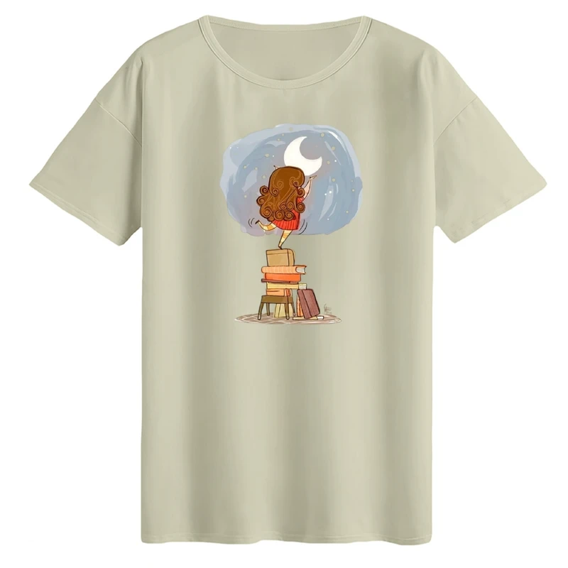 تی‌شرت لانگ آستین کوتاه زنانه مدل دخترک و شب