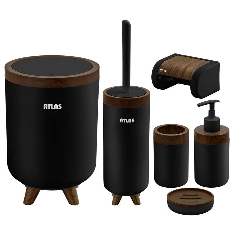 ست سرویس بهداشتی 6 تکه اطلس مدل سلین طرح چوب