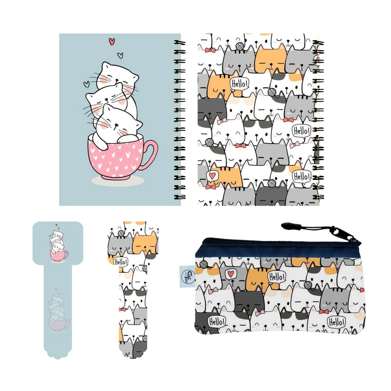 بسته لوازم تحریر مدل گربه فانتزیbs37 مجموعه 5 عددی