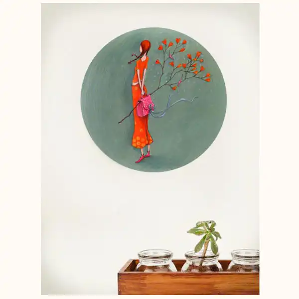 بشقاب دیوارکوب سفالی طرح دختر بهاری کد 14