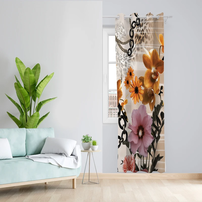 پرده طرح گل مدل مخمل پانچی کد L 1397R Z سایز 140x200 سانتی متر