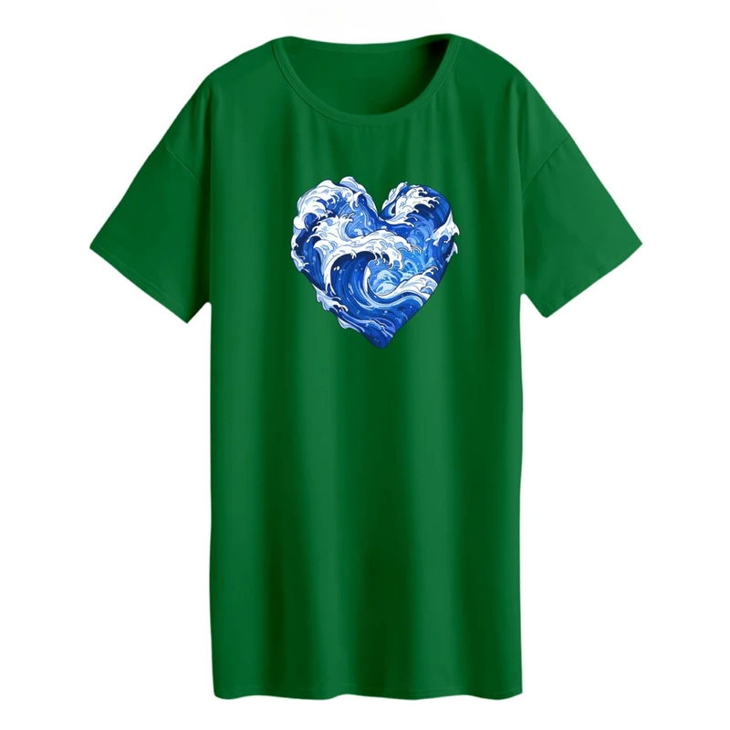 تی شرت لانگ آستین کوتاه زنانه مدل قلب دریا کد 02