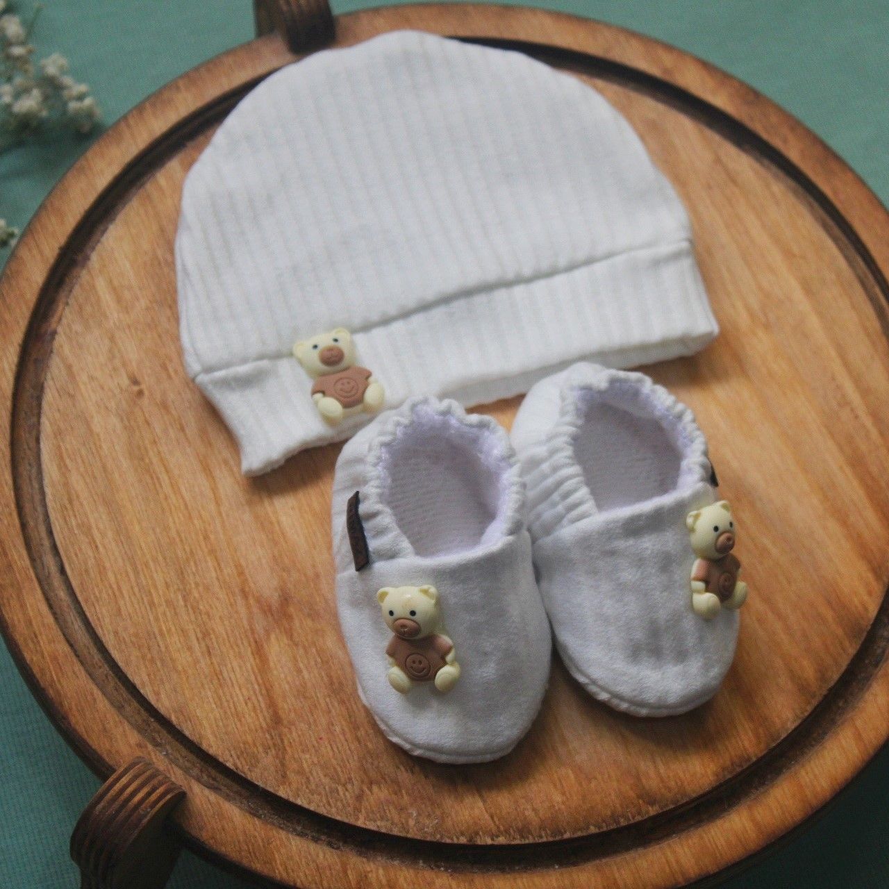 ست کلاه و پاپوش نوزادی ریماز مدل خرسی کد m914 رنگ سفید -  - 4