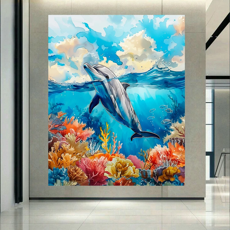 پوستر طرح نقاشی مدل دلفین و دریا کد AR302707