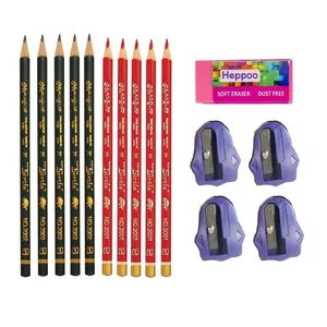مداد مشکی لاک پشت درجه سختی HB مدل امید به همراه مداد قرمز و تراش و پاک کن مجموعه 15 عددی