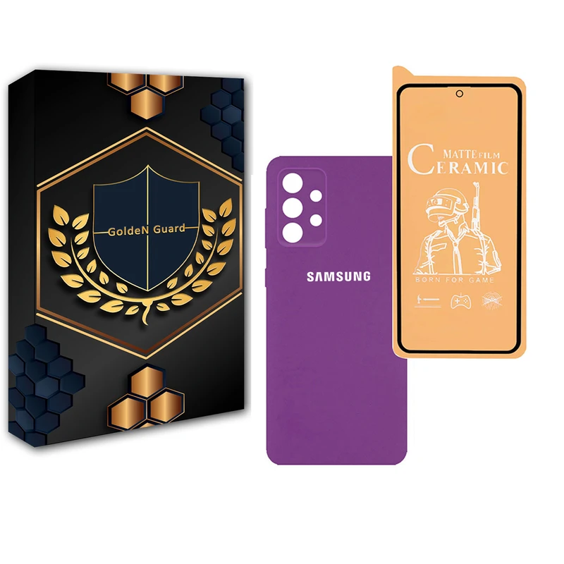 کاور گلدن گارد مدل سیلیکونی مناسب برای گوشی موبایل سامسونگ Galaxy A72 به همراه محافظ صفحه نمایش سرامیک مات