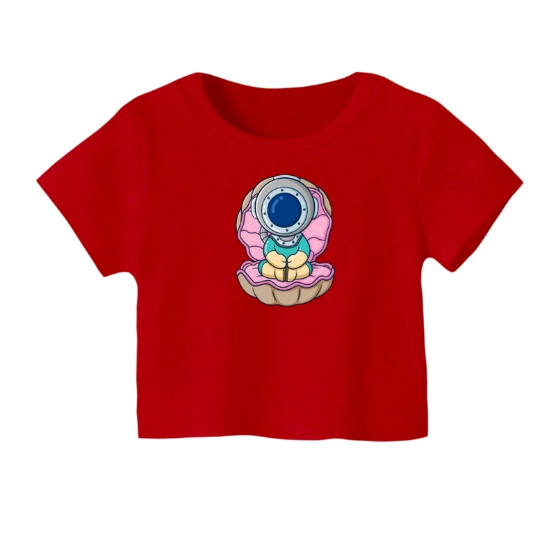 کراپ‌ تی‌شرت آستین کوتاه زنانه مدل آدم فضایی کد 04