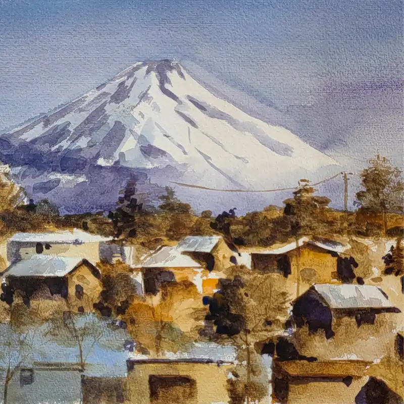 نقاشی آبرنگ طرح طبیعت منظره برفی کد 1009