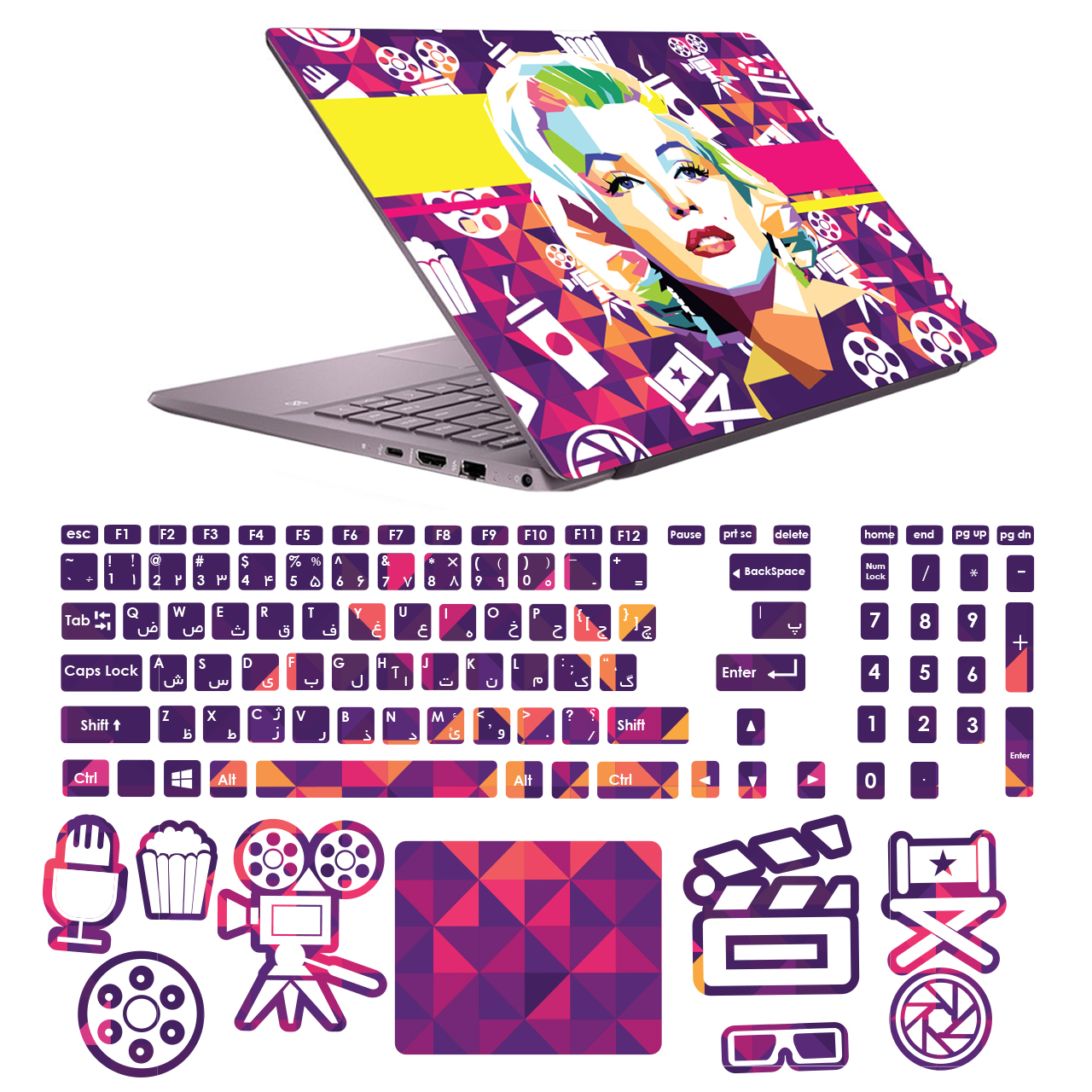 استیکر لپ تاپ مدل Marilyn Monroe کد 6084 hk مناسب برای لپ تاپ 15.6 اینچ به همراه برچسب حروف فارسی کیبورد