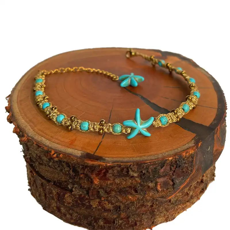 پابند زنانه دل تافته مدل ستاره دریایی فیروزه ایی کد Del_A33