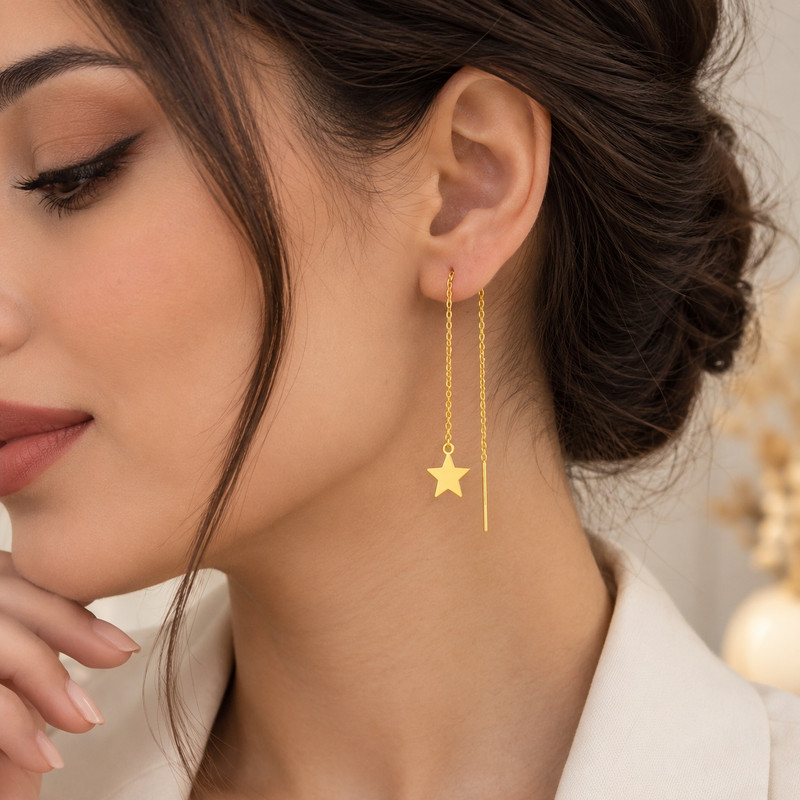 گوشواره بخیه‌ای طلا 18 عیار زنانه گلدینا مدل ستاره - 3