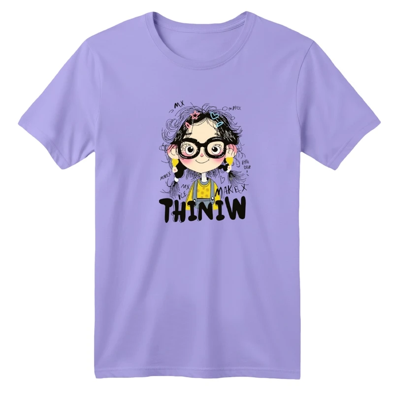 تی‌شرت آستین کوتاه لانگ یقه گرد  بچگانه مدل دخترک عینک