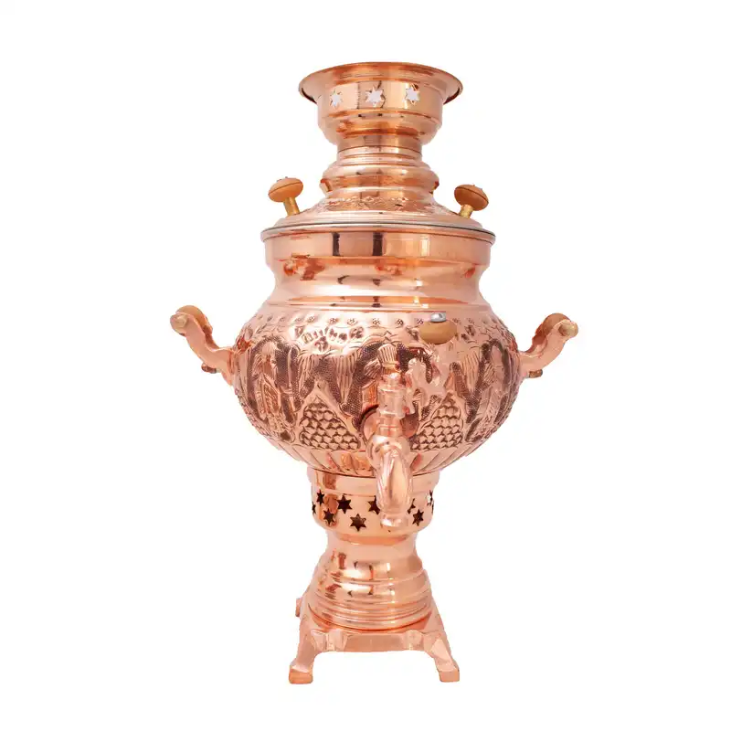 سرویس سماور ذغالی مسی 21 پارچه مدل قلمکار