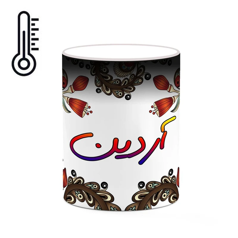 ماگ حرارتی کاکتی مدل اسم آردین طرح سنتی گل و بته کد mgh43425