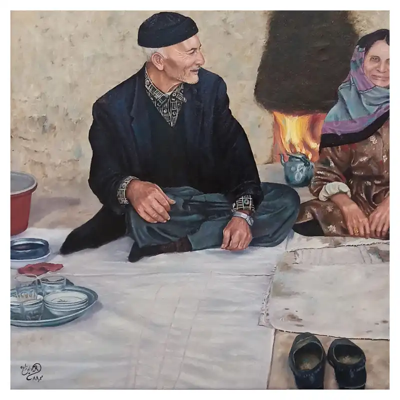 تابلو نقاشی رنگ روغن طرح روستایی کد 3