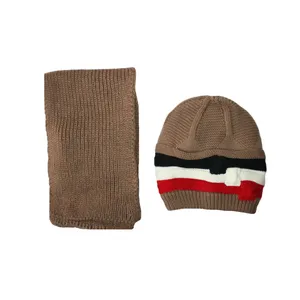 ست کلاه و شال گردن بافتنی کد 584 رنگ قهوه ای