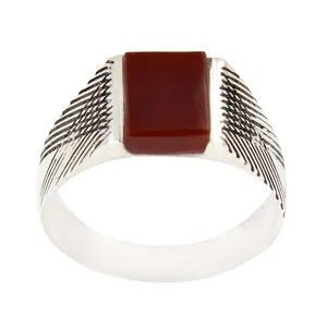 انگشتر نقره زنانه بازرگانی میلادی مدل سنگ عقیق سرخ کد AW_496