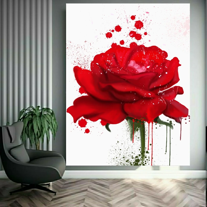 تابلو بوم طرح مخمل نقاشی گل رز کد BK2191