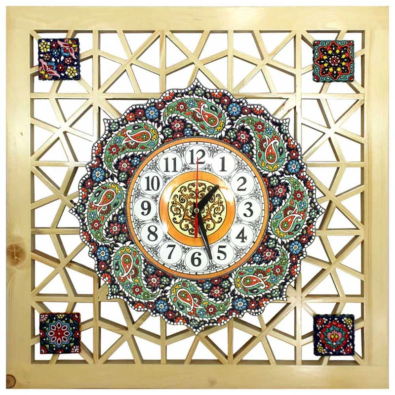 ساعت دیواری میناکاری طرح گره چینی 
