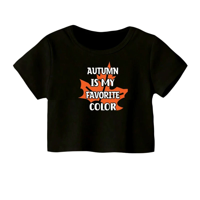 کراپ‌ تی‌شرت آستین کوتاه زنانه مدل پاییز کد 7