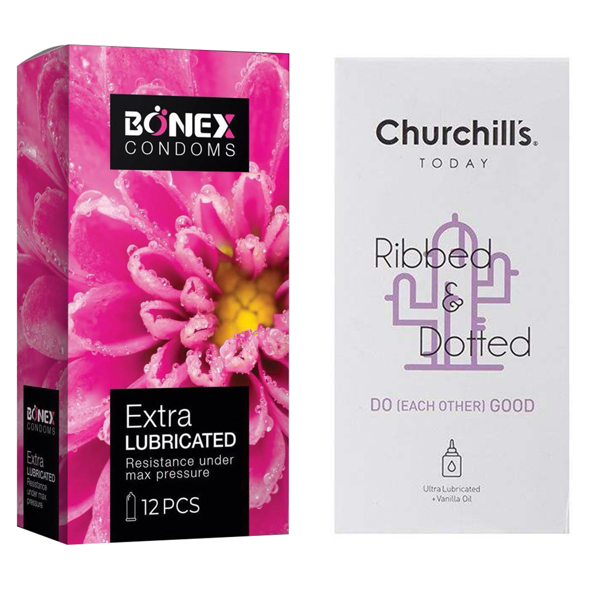 کاندوم چرچیلز مدل Do Each Other Good بسته 12 عددی به همراه کاندوم بونکس مدل Extra Lubricated بسته 12 عددی 