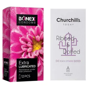 کاندوم چرچیلز مدل Do Each Other Good بسته 12 عددی به همراه کاندوم بونکس مدل Extra Lubricated بسته 12 عددی 