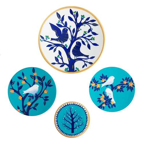 بشقاب دیوارکوب سفالی طرح پرنده مجموعه 4 عددی