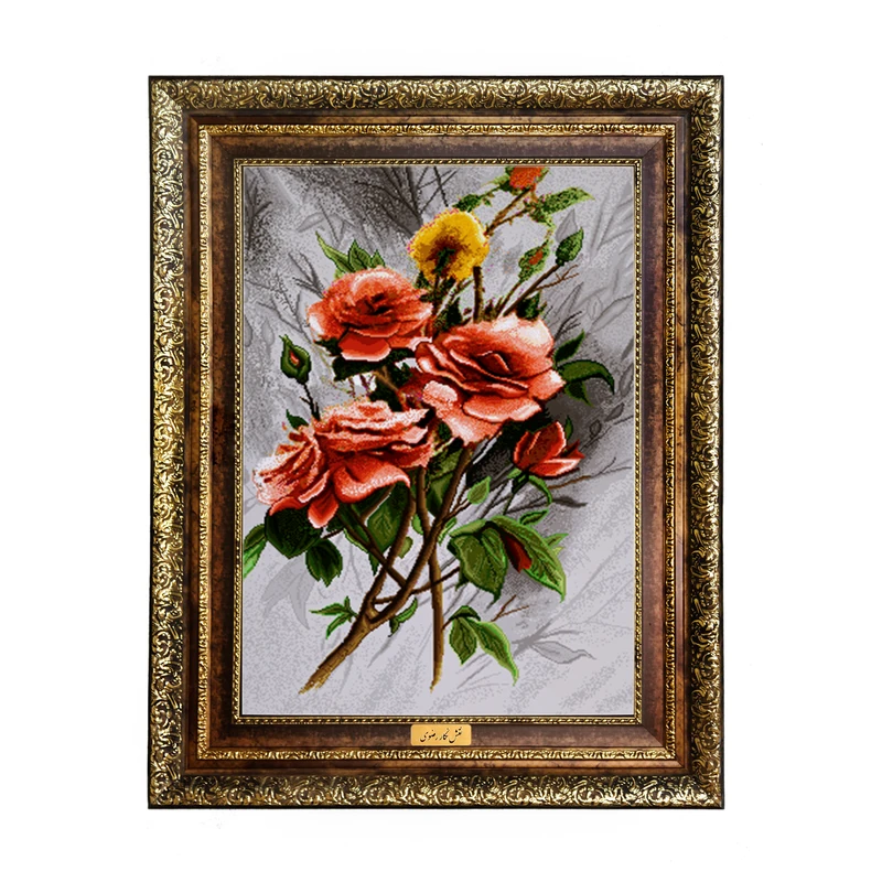 تابلو فرش ماشینی نقش نگار رضوی طرح گل کد 461H