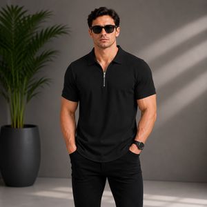 پولوشرت آستین کوتاه یقه برگردان مردانه مدل _M.o.r.o.k.o_zi.p_s.e.f