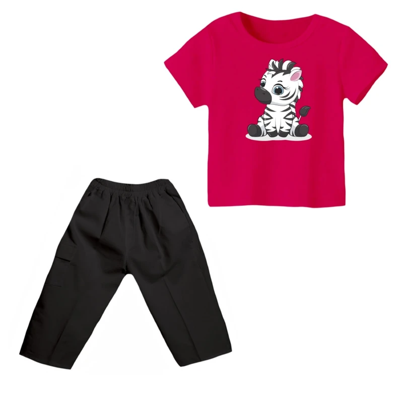 ست تی شرت و شلوارک پسرانه مدل گورخر کد 4