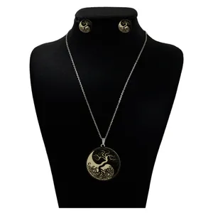 نیم ست نقره زنانه دلی جم طرح یین و یانگ و درخت  کد D 470