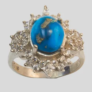 انگشتر نقره زنانه مدل جواهری سنگ فیروزه اصل