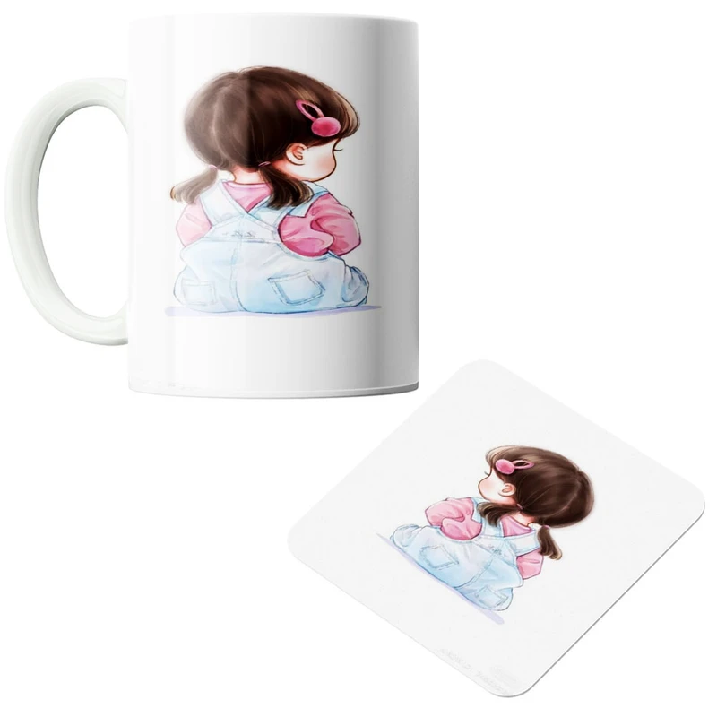 ماگ پادآفرین مدل دختر کد 385 به همراه زیر لیوانی 