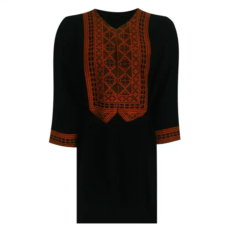 مانتو و شلوار زنانه مدل نخی ابر و بادی سنتی کد tm-2674 رنگ مشکی