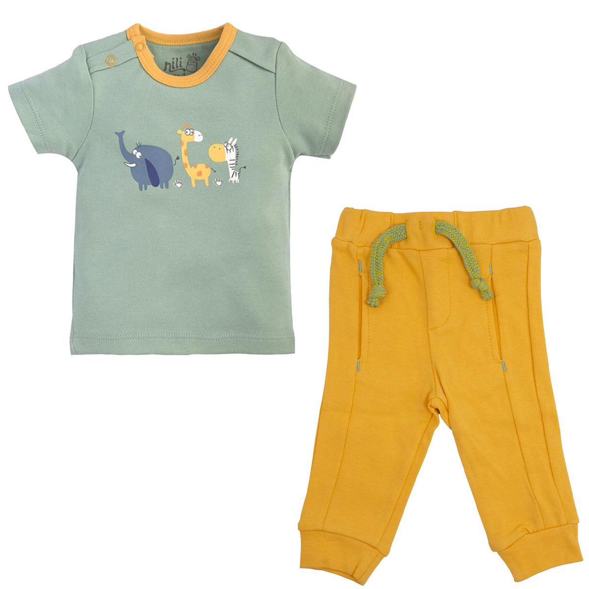 ست تی شرت و شلوار نوزادی نیلی مدل zoo