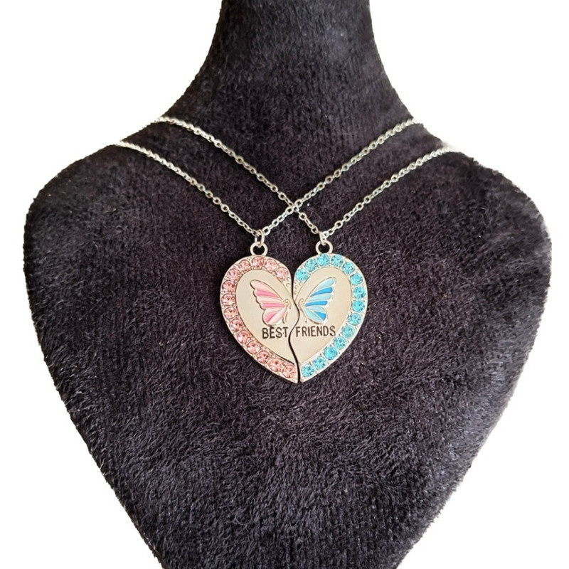 گردنبند دخترانه مدل پروانه دوستی طرح best friends بسته دو عددی