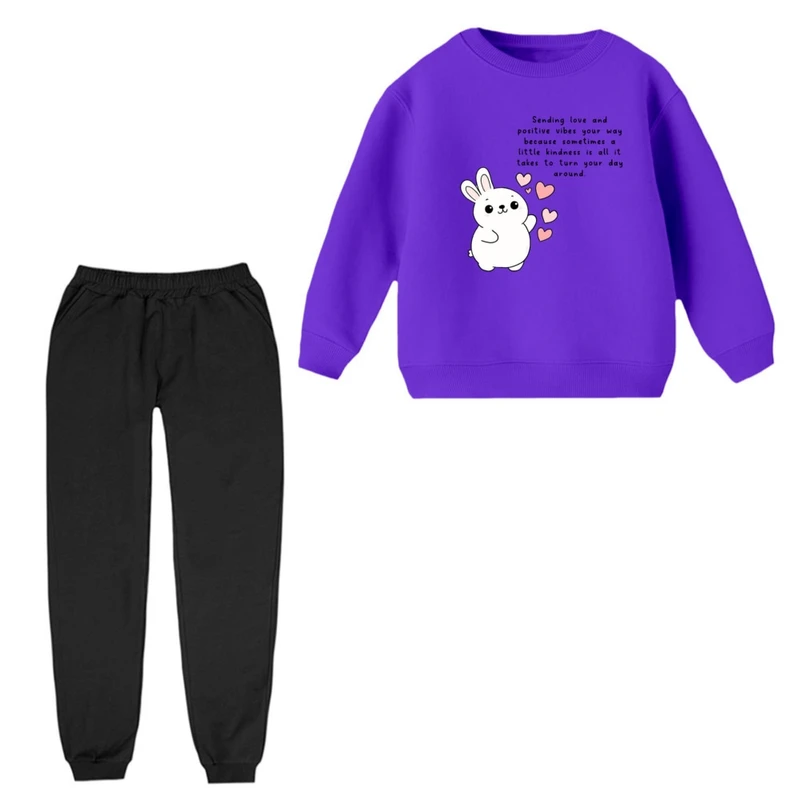 ست سویشرت و شلوار راحتی بچگانه مدل خرگوش و قلب کد 2 