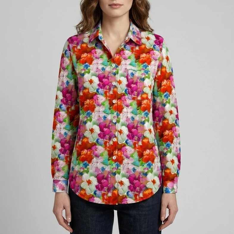 شومیز آستین بلند زنانه مدل Chemise-ColorfulFlowers.3D-01