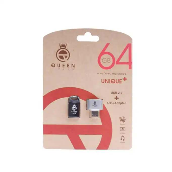 فلش مموری کوئین تک مدل UNIQUE PLUS ظرفیت 64 گیگا بایت به همراه مبدل OTG