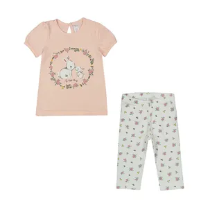 ست تونیک و شلوار دخترانه رابو مدل خرگوش و گل کد 1402