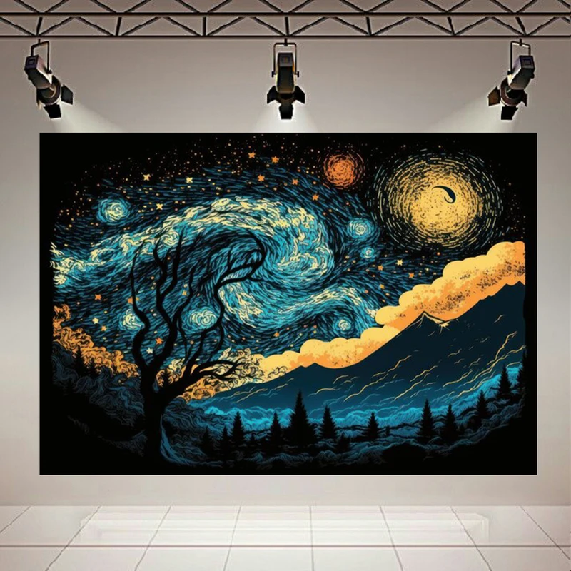 پوستر پارچه ای طرح مخمل نقاشی شب پرستاره ونگوگ مدل جنگل مهتابی کد AR303668